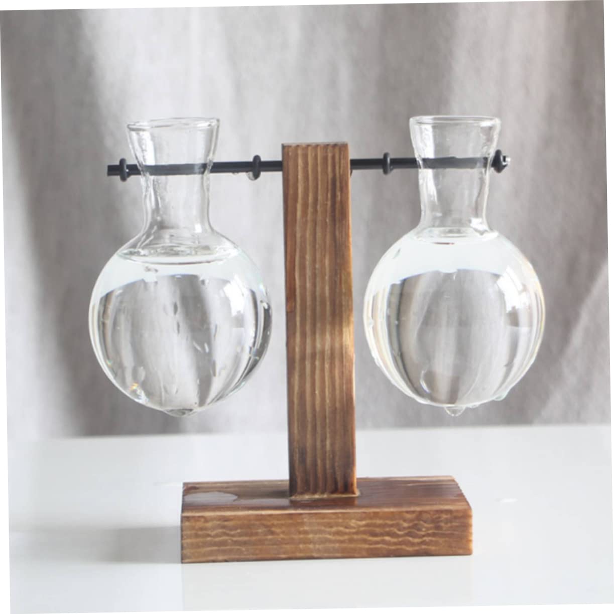 Kisangel Hydroponic Glass Flower Vase with Wooden Stand 2pcs Planter Pot for Indoor Plants Modern Terrarium for Home and Office Decoration