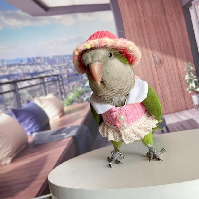 Bird Diaper Flight Suit - Pink Top Bird Clothes Cosplay Photo Prop for Parrots, Lovebirds, Parakeets, Cockatiels & Small Animals (Blue Quaker)
