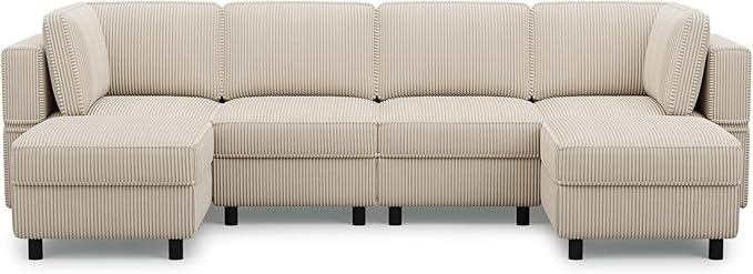 Belffin U Shaped Sectional Sofa Couch Convertible 6 Seater Corduroy Couch