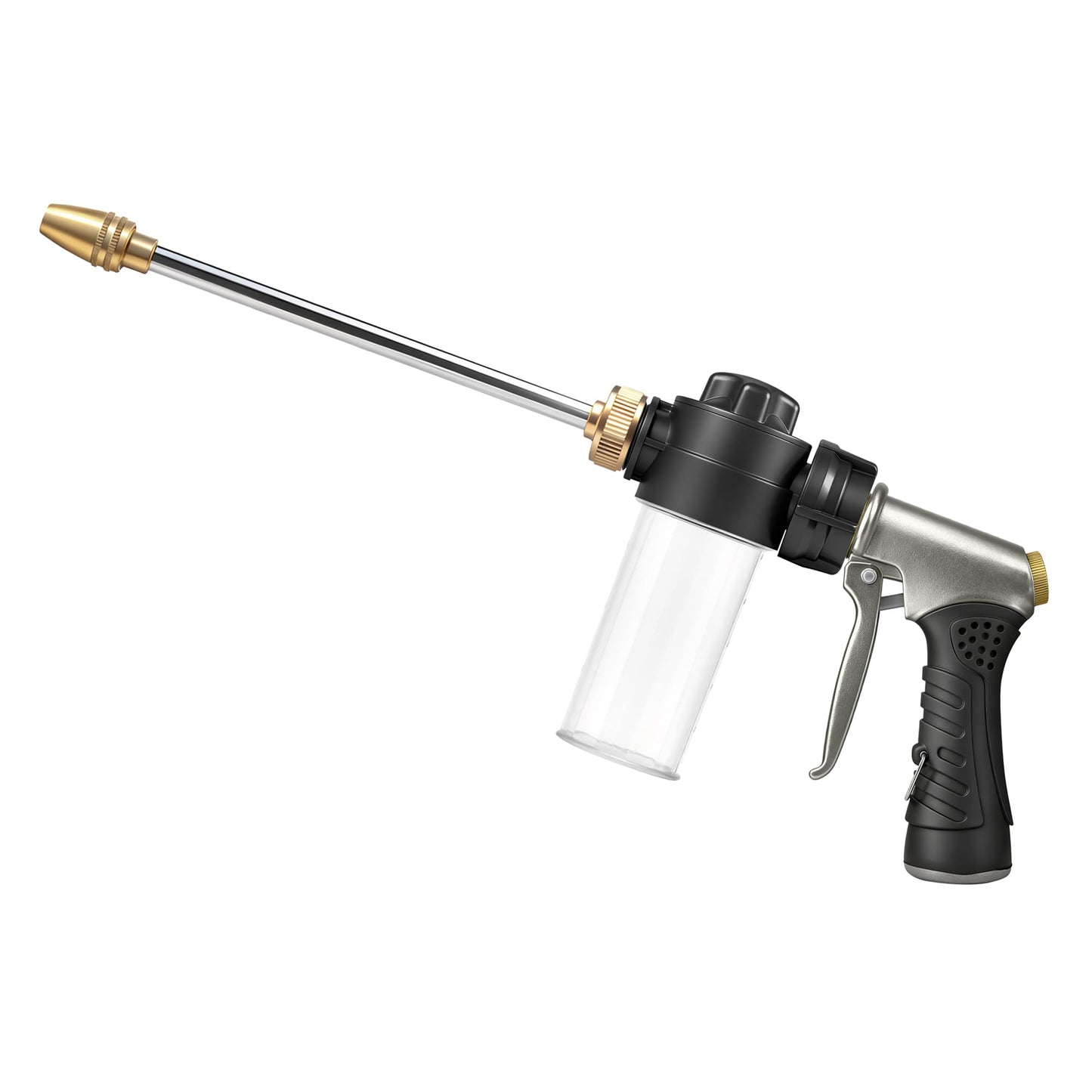 Garden Hose Nozzle with Soap Dispenser, High Pressure Water Nozzle with Adjustable Spray Patterns for Watering Plants, Car Washing, and Pet Showering (Foam Gun B)