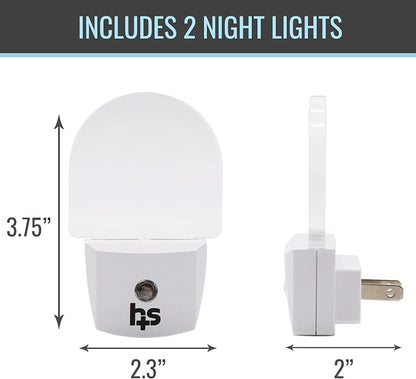 HealthSmart LED Compact Nightlight, Pack of 2, Warm Soft Light Technology, Automatic On/Off Sensor, Slim & Sleek Modern Design, White