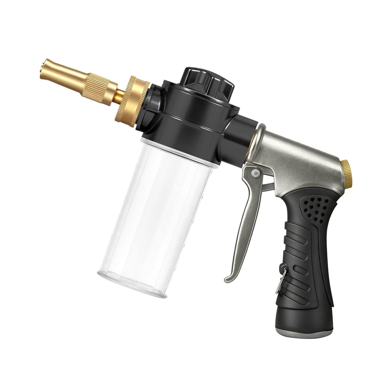 High-Pressure Hose Nozzle Gun with 100cc Soap Dispenser, Metal Car Wash Sprayer for Car Cleaning, Solar Panel/Wall/Window Washing & Garden Watering (Foam Gun A)