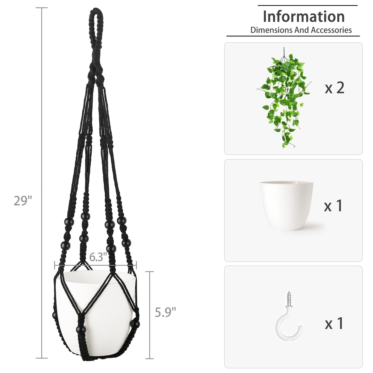 Mkono Fake Hanging Plant with Pot, Artificial Plants for Home Decor Indoor Macrame Plant Hanger with Fake Vines Faux Hanging Planter Greenery for Bedroom Bathroom Kitchen Office Decor (1, Black)