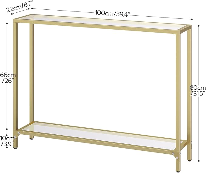 HOOBRO 39.4" Narrow Console Table, Tempered Glass Sofa Table, Behind Couch