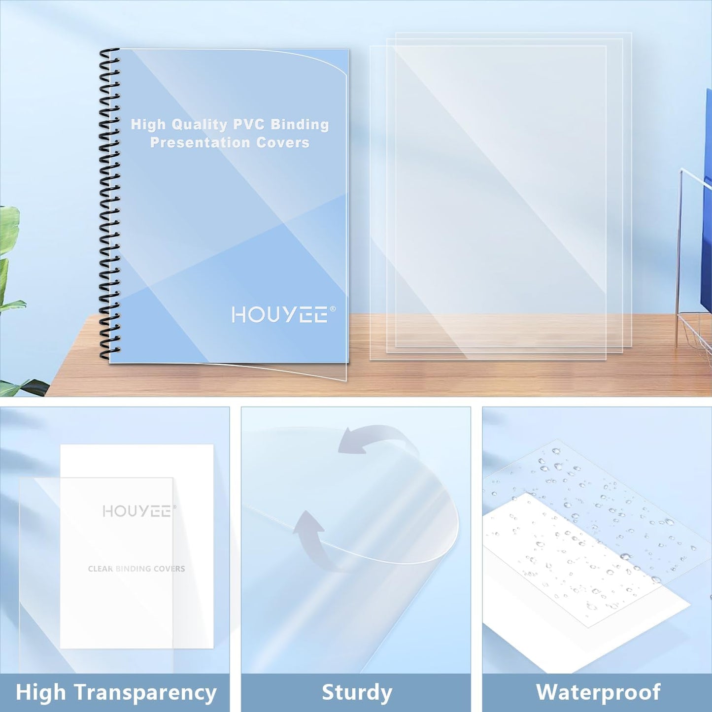 HOUYEE 100 Pack Clear Binding Presentation Covers, PVC Report Covers,10 Mil,8-1/2 x 11 Inches, Letter Size