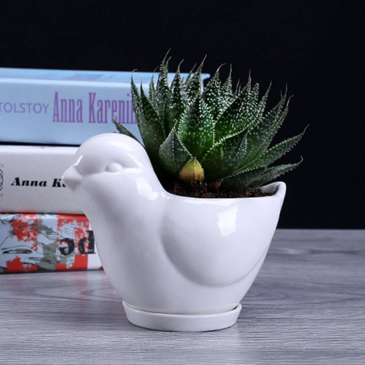 Kisangel Ceramic Bird-Shaped Flower Pot with Saucer for Succulent Plants, Small White Indoor Plant Container, Decorative Desktop Planter for Home Gardening