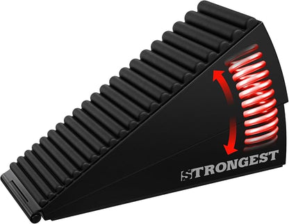 STRONGEST HOME Stoppers for Bottom of Door – Heavy Duty Metal Rubber Door Stopper, Non-Slip Door Stop for Heavy Doors, Works on Wood, Tile & Carpet Floors, Folding Black 1 PC + 1 White Wall Protectors