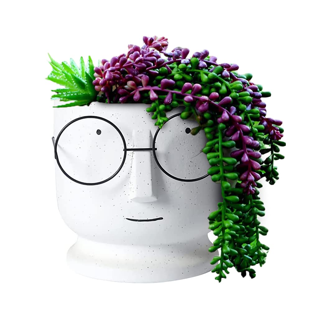 Face Planters Pots,5.12 inch Unglazed Terracotta Pots Ceramic Human Face Vase Succulent Head Planter Pot Face Flower Pot Containers with Drainage Hole for Indoor Plants Home Desk Dec(5.12 inch-White)