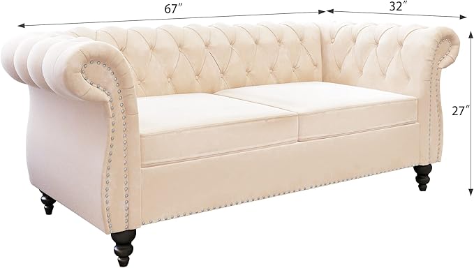 ORRD 2 Piece Living Room Set, Velvet Chesterfield Sofa Loveseat Couch