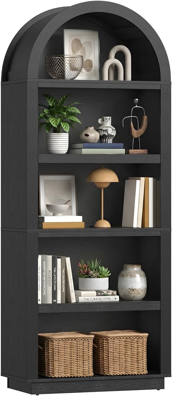 Bestier 76" Tall Arched Bookshelf, 5 Tier Arched Bookcase