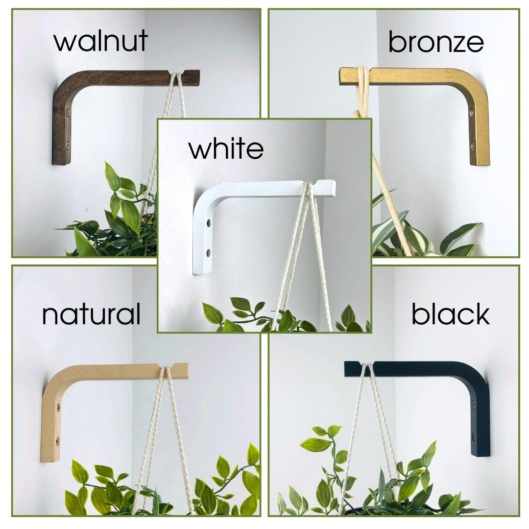 EvenWood 2-Piece Set of Plant Hooks for Wall 6 inch - Mounted Wooden Plant Hook - Indoor and Outdoor Bracket Plant Hanger for Planters, Lanterns, Bird Feeders, Patio Decorations (Natural)