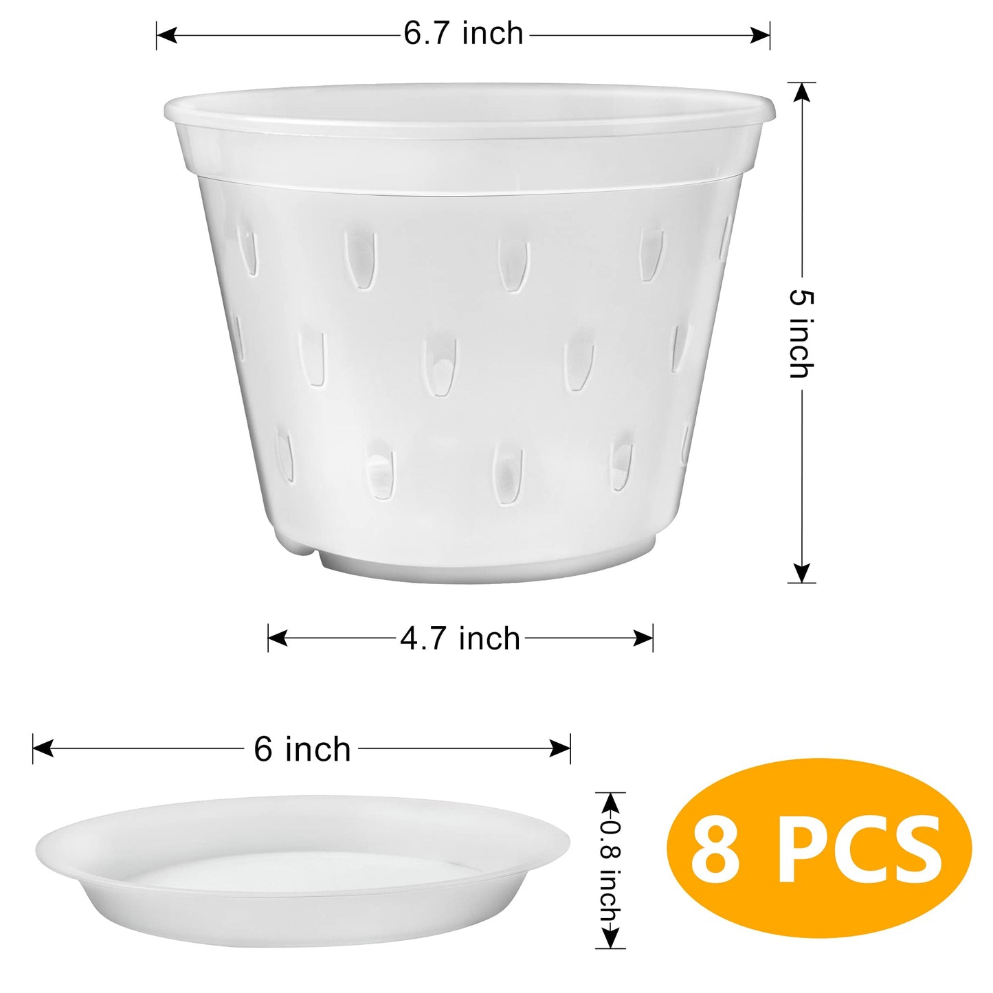 lanccona Orchid Pot, 7 Inch 8 Pack Orchid Pots with Holes and Saucers, Clear Plastic Plant Pot Indoor
