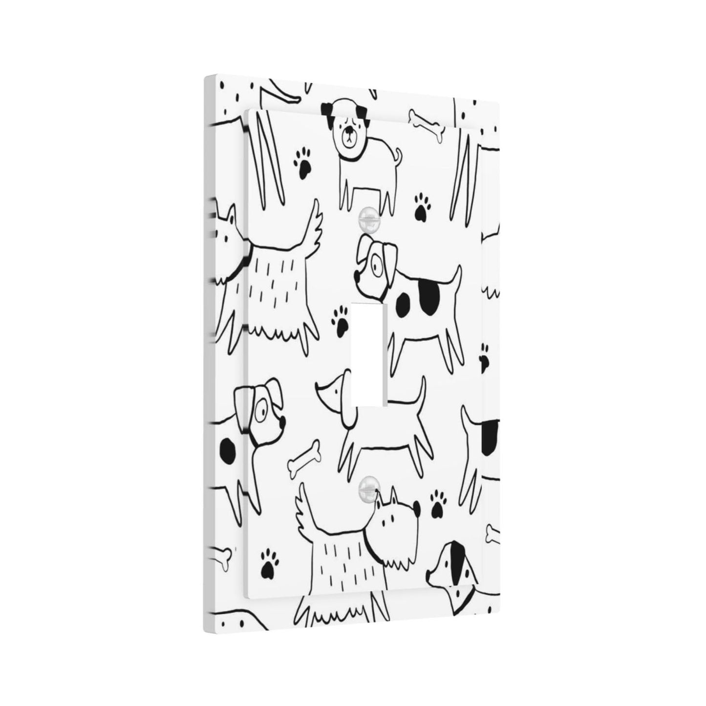 Dog Puppy Animal Black White 1 Gang Light Switch Plate Cartoon Pets Decorative Single Toggle Wall Plate Cover Electrical Switchplate Faceplate for Kawaii Pet Puppy Bathroom Bedroom Room Decorate