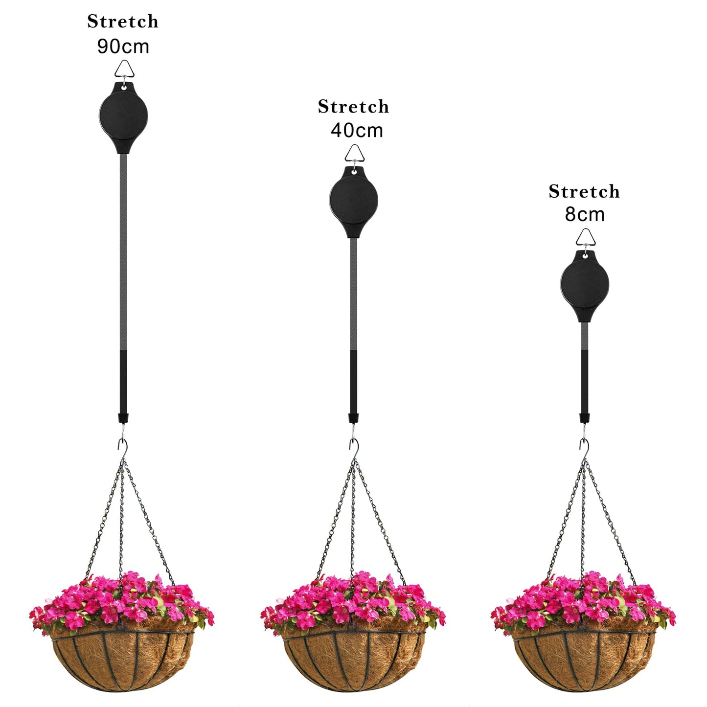 DEWEL 2 Pack Plant Hook Pulley Retractable Plant Hanger for Hanging Garden Plants, Flower Baskets, Flowerpots and Birds Feeder in Adjustable Height, Black