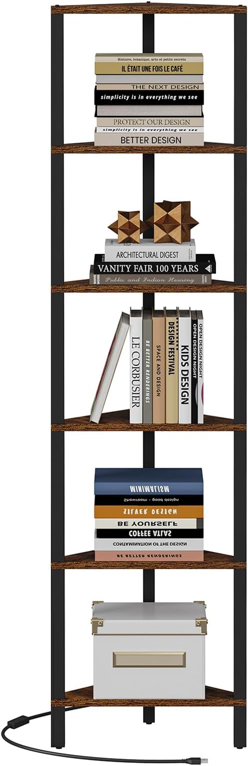 TUTOTAK Corner Shelf with LED Light, 6-Tier Corner Bookshelf