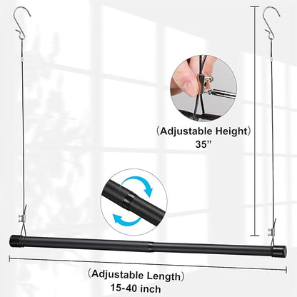 INFLATION 2 Pack Hanging Closet Rod 15-40 Inch Adjustable Width for Stylish Clothes Rack and Hangers, Versatile Black Tension Rod 35 Inch Height Perfect Clothing Organizer for Women, Men, Kids