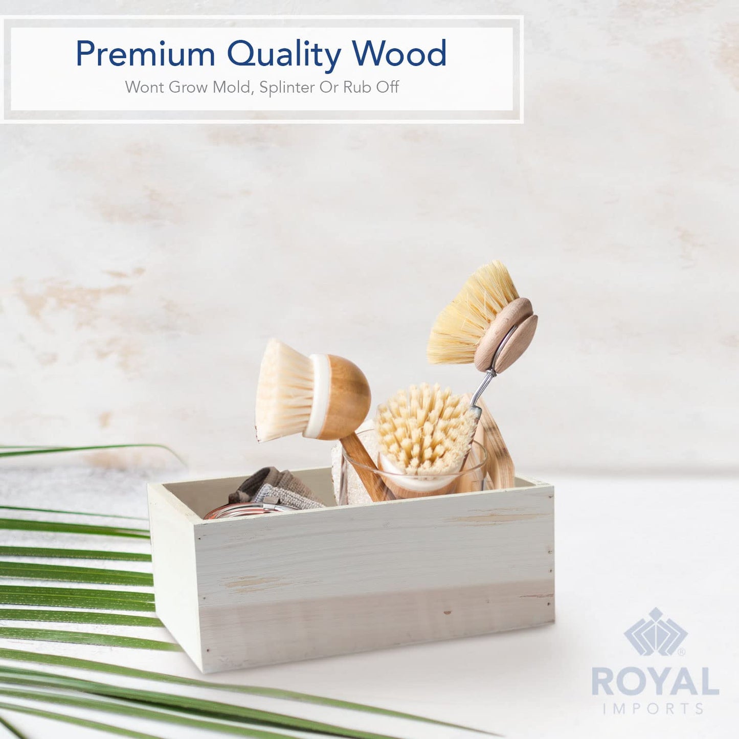 Royal Imports Wooden Flower Pot Planter, Decorative Box w/Plastic Liner, Toilet Tank Paper Basket Bathroom Countertop Storage, Kitchen Windowsill Organizer, 10x6x4, White