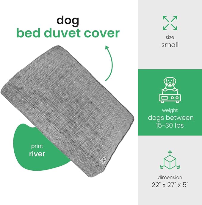 Molly Mutt River Dog Bed Duvet Cover, 100% Cotton Canvas Cover for Dog, Puppy, or Cat Bed, Durable, Washable, and Free of Harmful Chemicals, Small, 22"x27"x5"