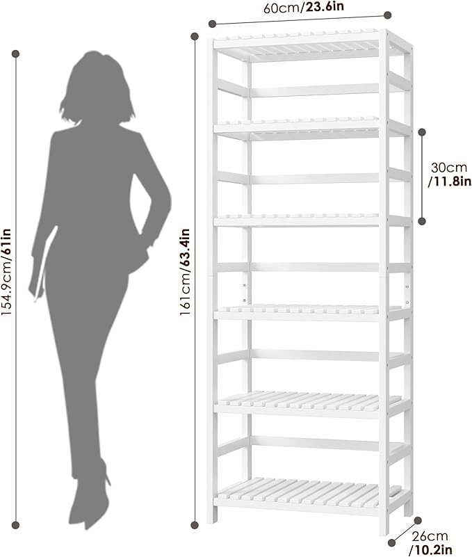 FOTOSOK 6-Tier Bamboo Shelf, Bamboo Bookcase