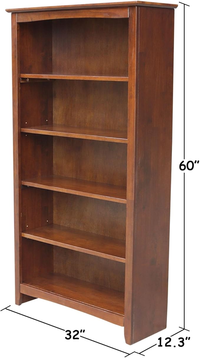 International Concepts, Solid Wood Bookcase 60" High, Adjustable Shelves