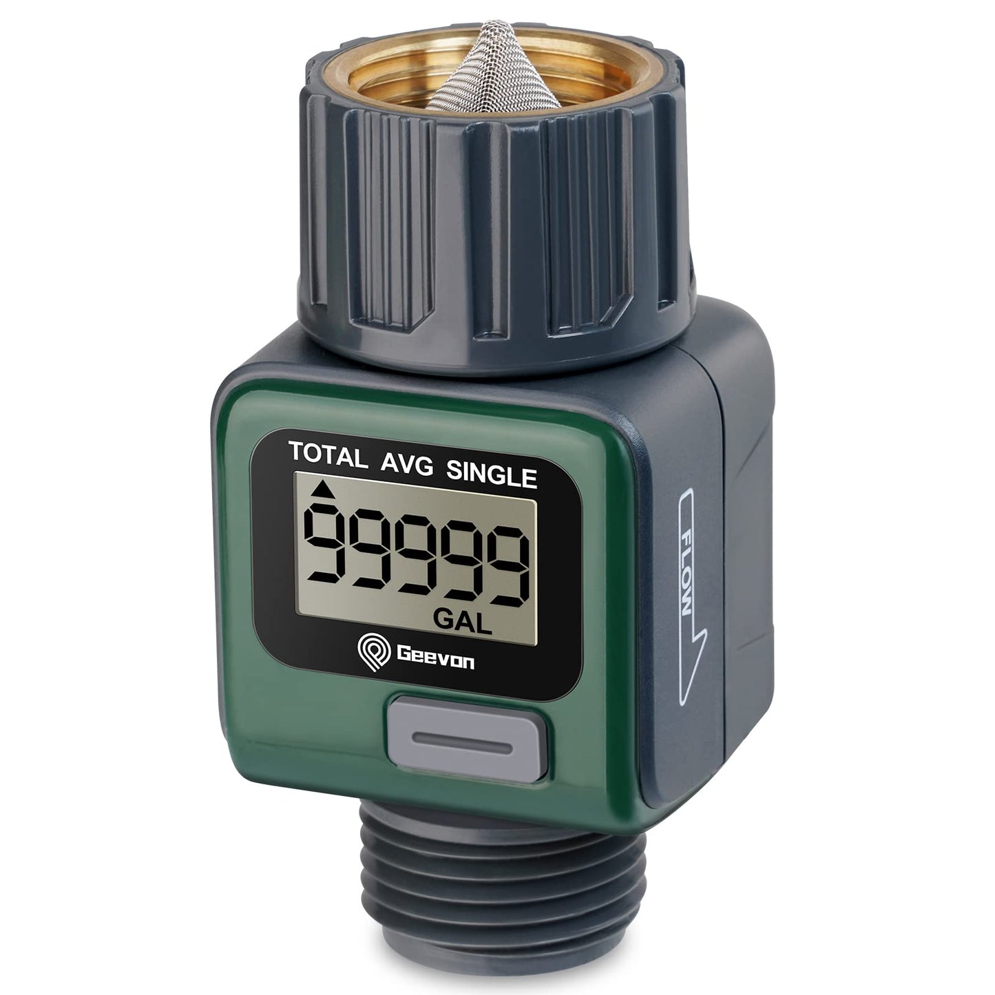 Geevon Garden Hose Water Flow Meter with Brass Inlet Metal Thread, High Accuracy & IPX6 Waterproof for Outdoor Garden Watering, RV Water Tank Filling, Lawn Sprinkler, and Nozzle Sprayer (1 Pack)