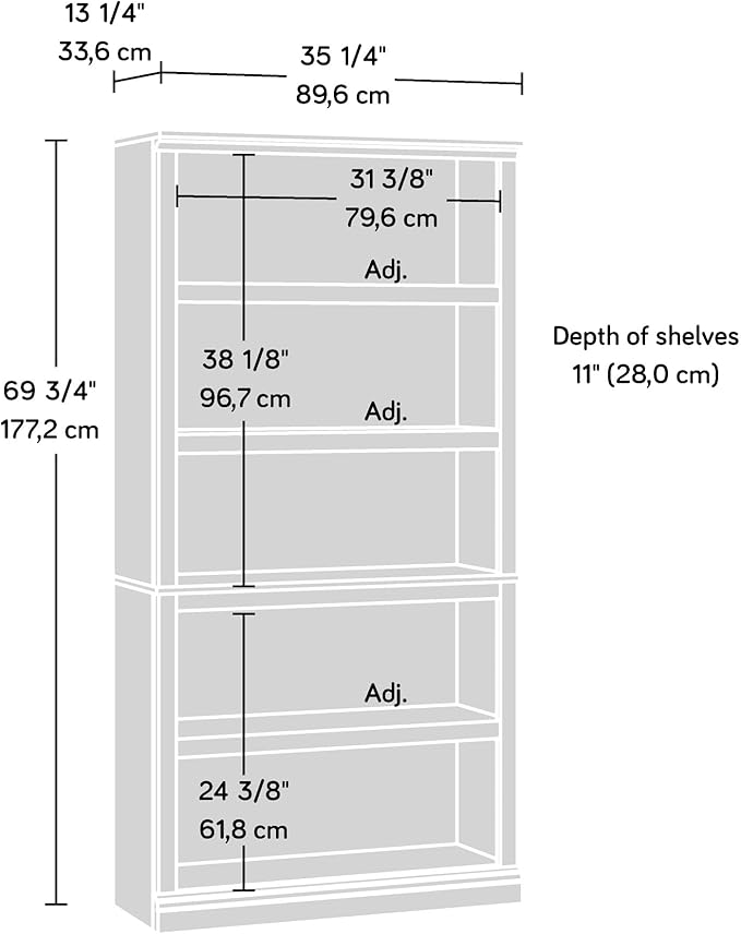 Sauder 5 Tier Book Shelf Wooden Bookcase Multipurpose Bookshelf