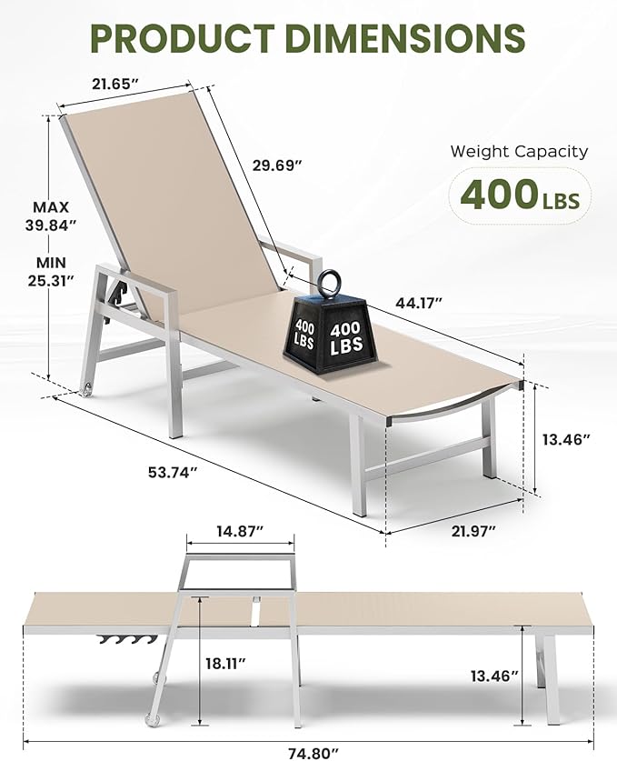 Patio Chaise Lounge Chair Outdoor Set of 2
