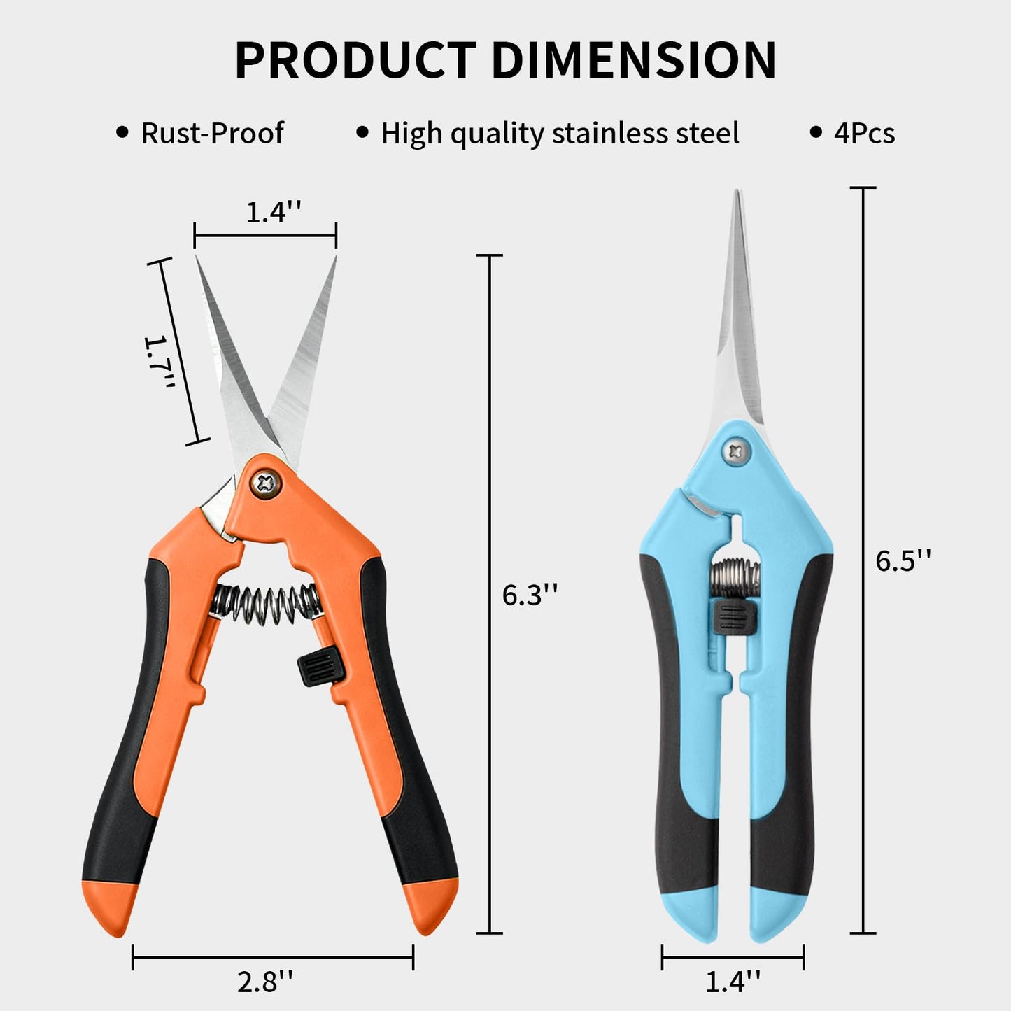 4 Pack Garden Pruning Shears, Stainless Steel Shears, Gardening Shears Scissors Pruning Shears for Gardening Tools (2pcs Blue+2pcs Orange)