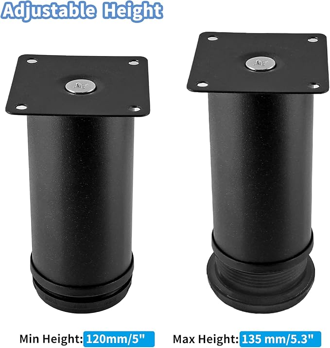 Set of 4 Stainless Steel Furniture Legs 5 Inch, Adjustable Round Cabinet Legs