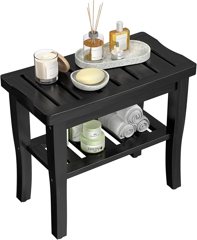 Bamboo Black Shower Bench Stool Shower Chair Seat Adult Women Her Sister Aunt