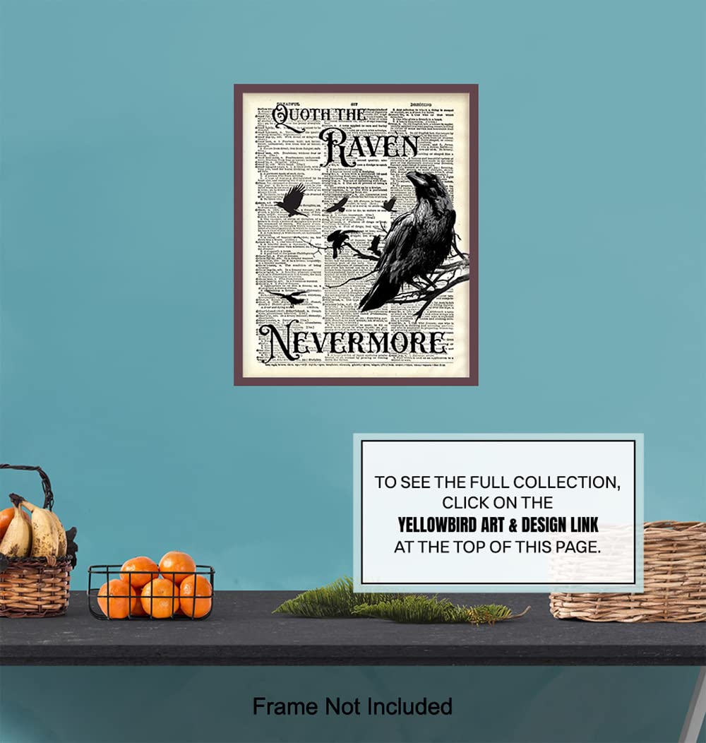 The Raven, Edgar Allan Poe, Nevermore - Medieval Decor - Gift for Wicca, Wiccan, Witchcraft, Occult Fan - Goth Room Decor - Gothic Home Artwork - Creepy Scary Wall Art Picture - Halloween Decoration