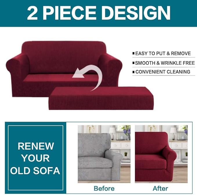 Turquoize Stretch Sofa Slipcover 2 Pieces Sofa Cover Couch Cover