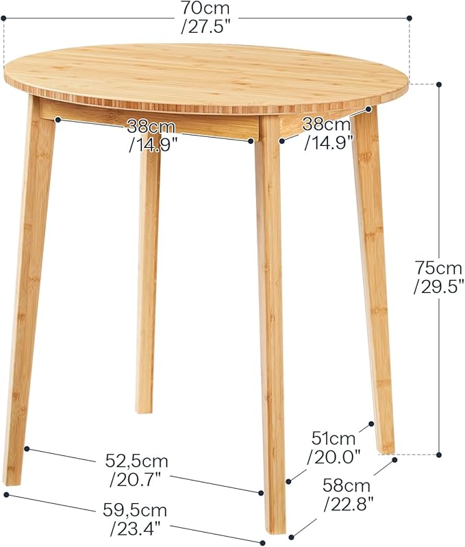 HOOBRO Bamboo Dining Table, Round Dining Table