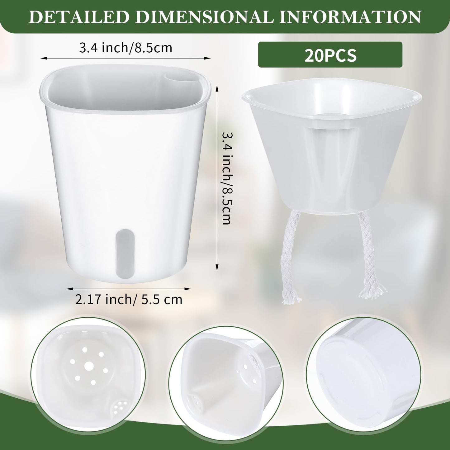 mekueeex 20 Pcs 3 Inch Self Watering Pots Self Watering Planters for Indoor Plants Plastic Self Watering Plant Pot Garden Flower Pots with Water Level Indicator Vents for Herbs ﻿