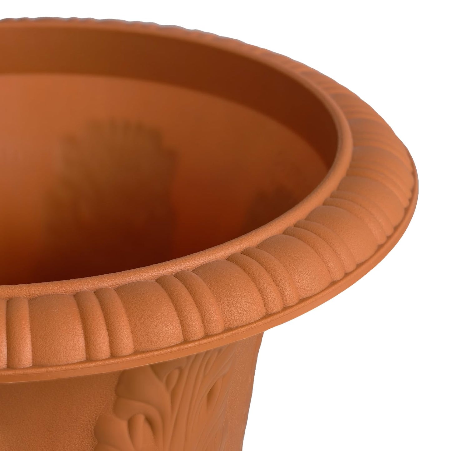 OUMUHE Set of 2 Goblet-Shaped Plastic Planter Urns, 16" H × 14.5" D Large Lightweight Durable Flower Pots, Decorative Indoor Outdoor Garden Patio Plant Containers (Terracotta)
