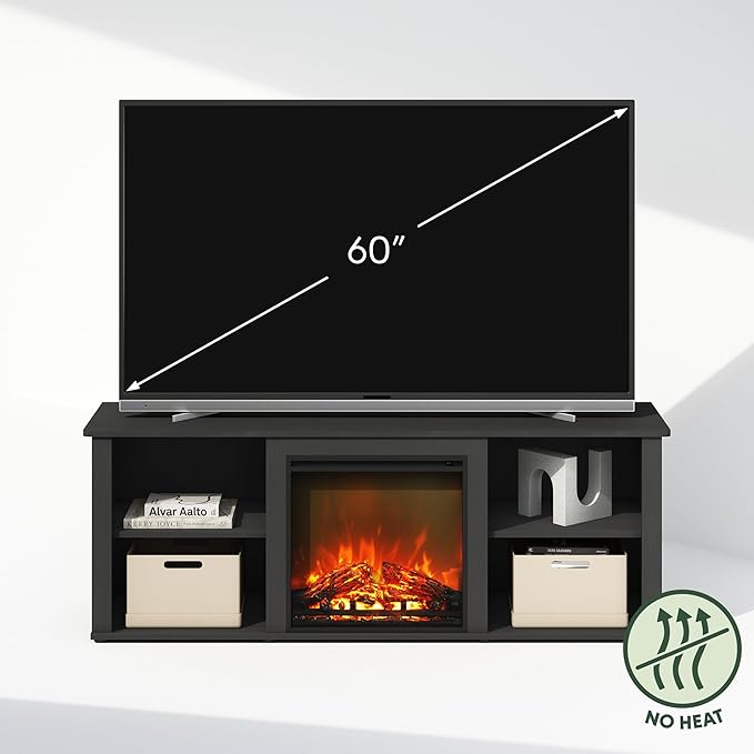 Furinno Jensen Fireplace TV Stand, NO Heat Decorative Electric Fireplace TV