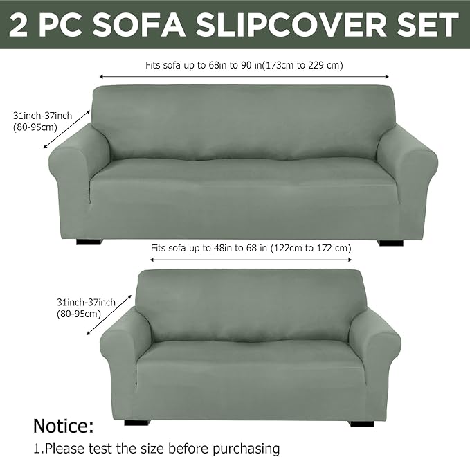 Peryiter 2 Pcs Sofa Covers Couch and Loveseat Covers Set Stretch Sofa Slipcover