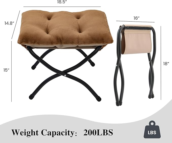 15" Folding Ottoman, Foldable Footrest Stool, Portable Small Foot Stool