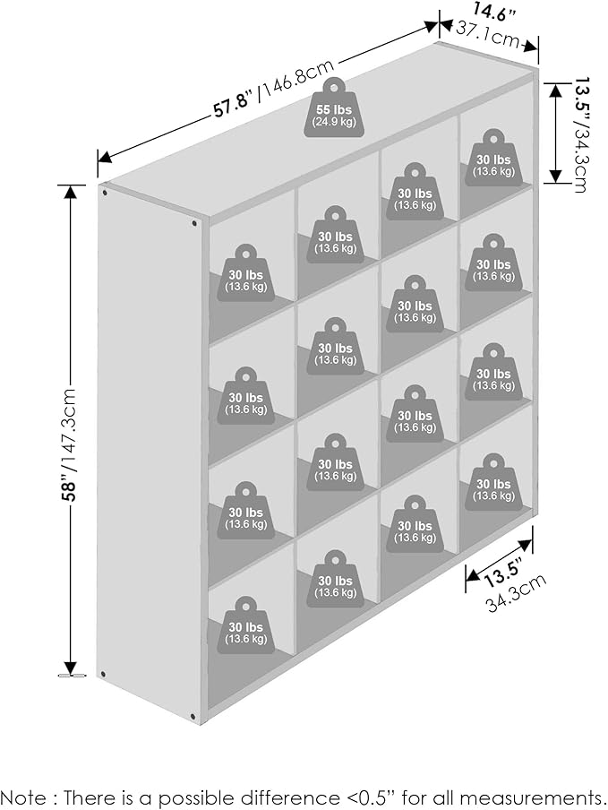 Furinno Simple Cube Storage Organizer, 16-Cube Display Shelf, Open Back