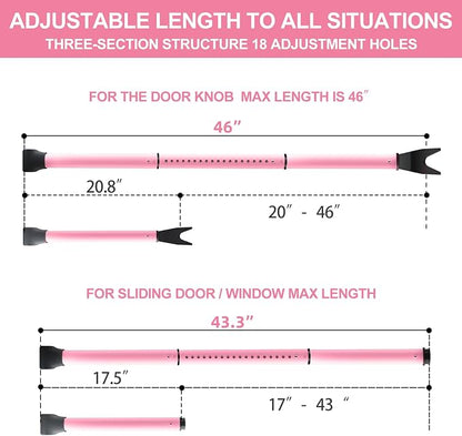 Rerishom Door Security Bar, Door Stoppers Security bar,Heavy Duty Door Lock Security Door Jammer Door Stopper for Apartment, Hotel Room,Screen Door Hardware, Gate Lock Bar(2 Pack,Pink)
