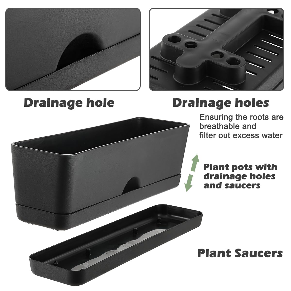 5 Pack Window Boxes Planters 16 Inches Rectangular Planter Herb Planter Boxes Large Plastic Flower Pots Rectangle Black Planter Outdoor and Indoor Succulent Window Sill Planter Self Watering Pots