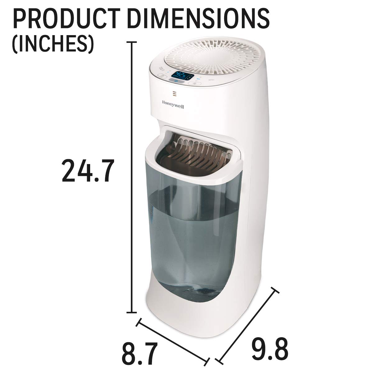 Honeywell Top Fill Tower Humidifier, Digital Humidistat, Black – Cool Mist Humidifiers for Bedroom, Home or Office with Space-Saving Tower Design