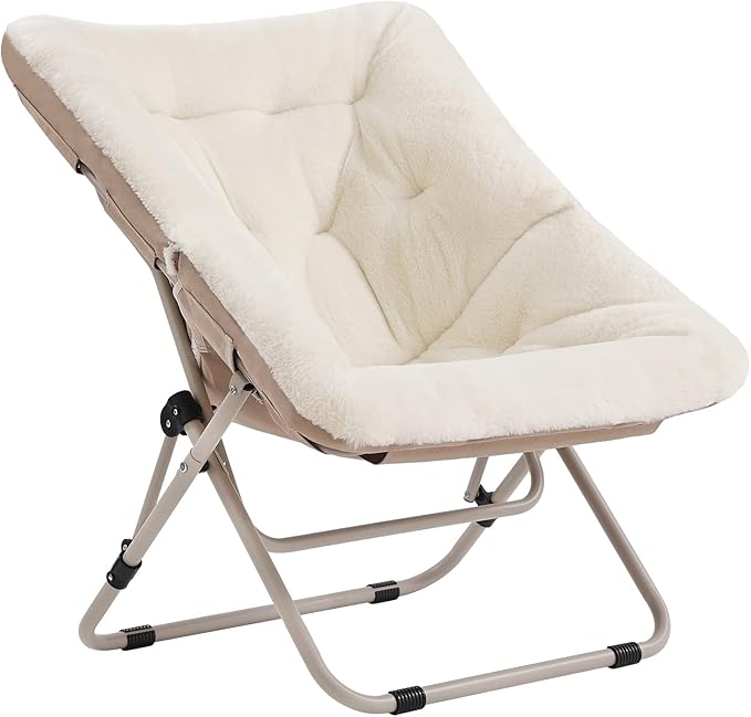 Tiita Comfy Folded Chair, Soft Faux Fur Oversized Folding Accent Chair