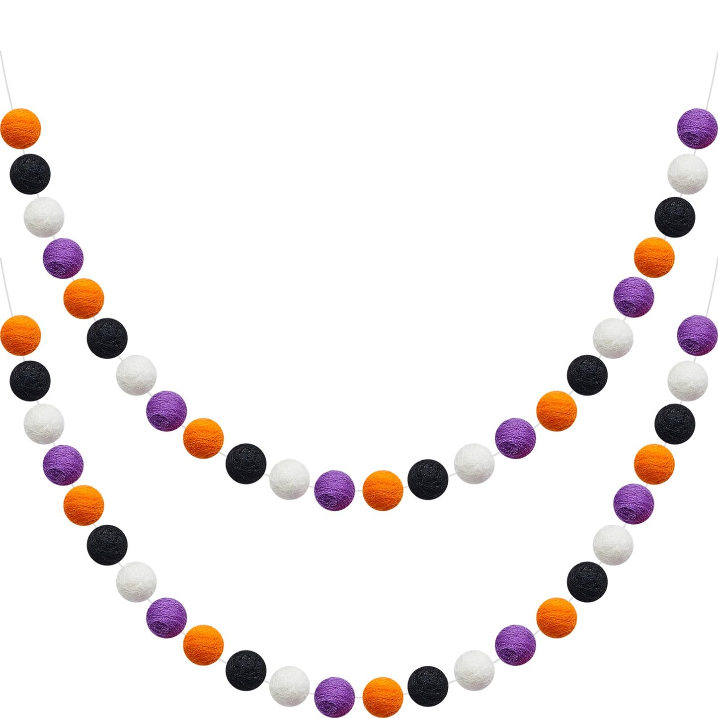 WILLBOND 2 Pieces Wool Felt Rainbow Ball Garland Colorful Pom Pom 6.5 ft Long 24 Ball Garland for Easter Mardi Gras Classroom Halloween Thanksgiving Xmas (Orange,White,Black,Purple)