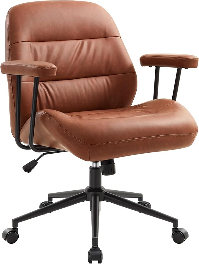 IWMH Leather Office Chair with Removable Armrests，Mid-Back Ergonomic Desk Chair