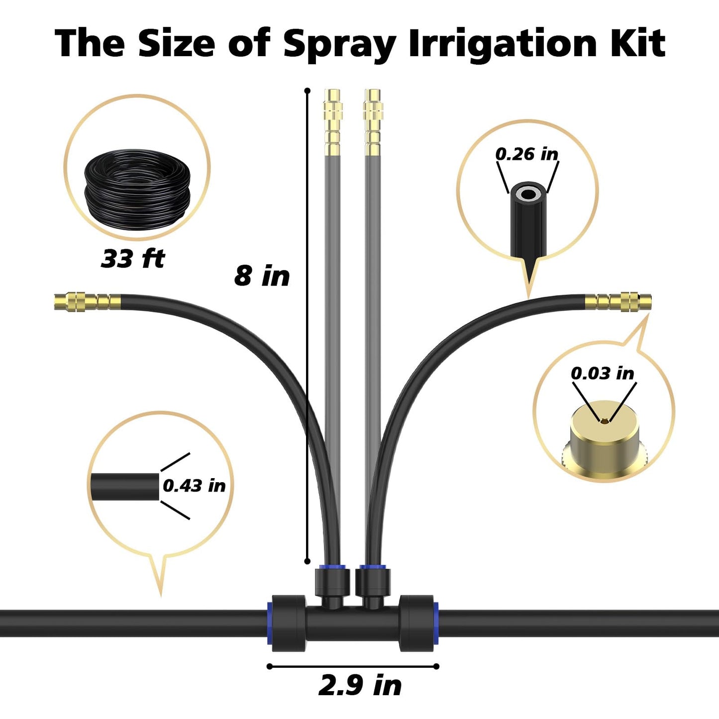 Drip Irrigation System 2 Ports - 360°Adjustable Garden Watering System 33FT with 20 Nozzles, Drip Irrigation Kit for Garden, Yard, Lawn, Greenhouse, Plants, 2/5 inch Hose