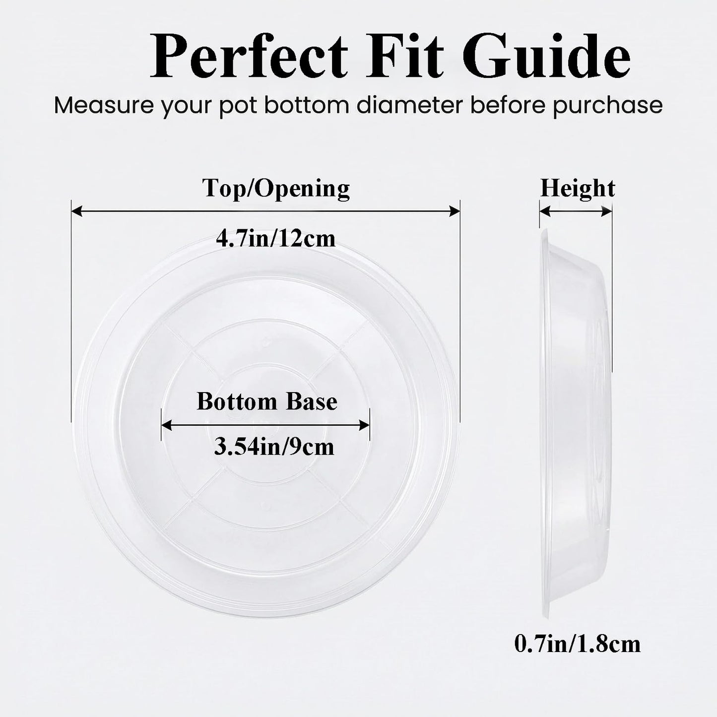 Tulpeed 50 Pack Clear Plant Saucer 4.7 Inches Plant Trays for Pots Plastic Round Drip Trays Flower Pot Saucers Black Planter Water Tray Plant Drainage Tray