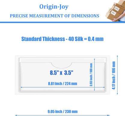 Origin-Joy 60 PCS Self Adhesive Index Card Pockets with Top Open, Clear Plastic Label Holder for Cards of Note, Library and Business, Adhesive Label Pockets & Card Holder (8.5 x 3.5 inch)