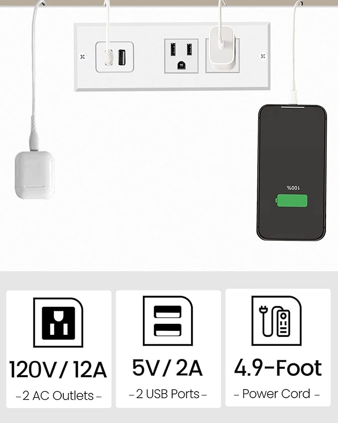 TUTOTAK End Table with Charging Station, Small Side Table with Outlets