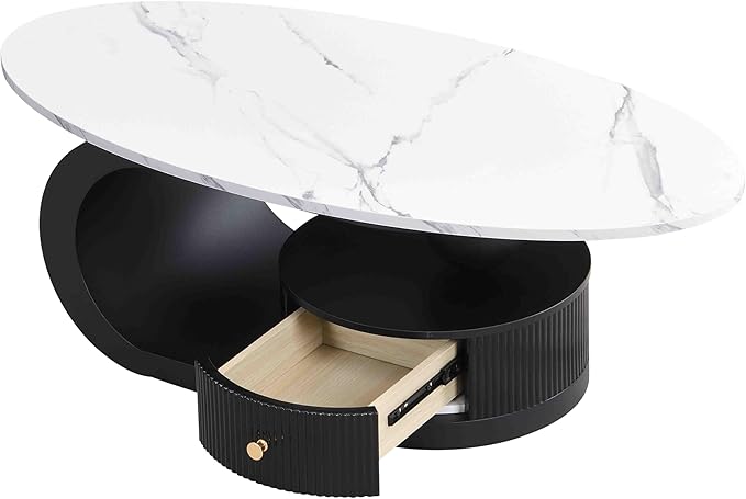 Modern Oval Coffee Table Set of 2, Faux Marble Coffee Table and Round End Table